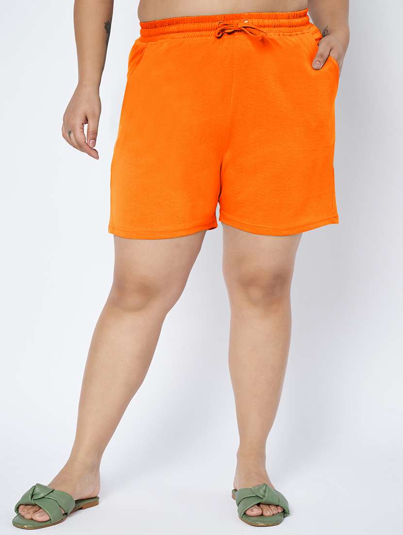 women plus size solid mid rise shorts