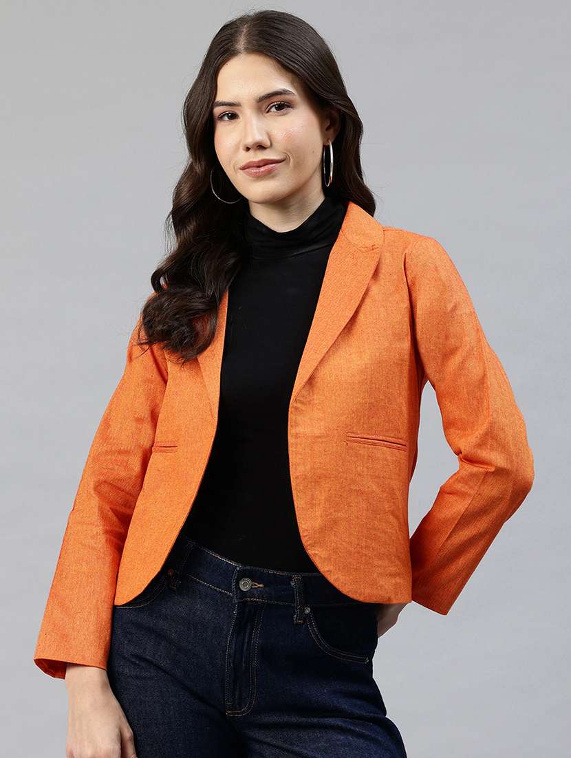 women solid long sleeve single breasted blazer