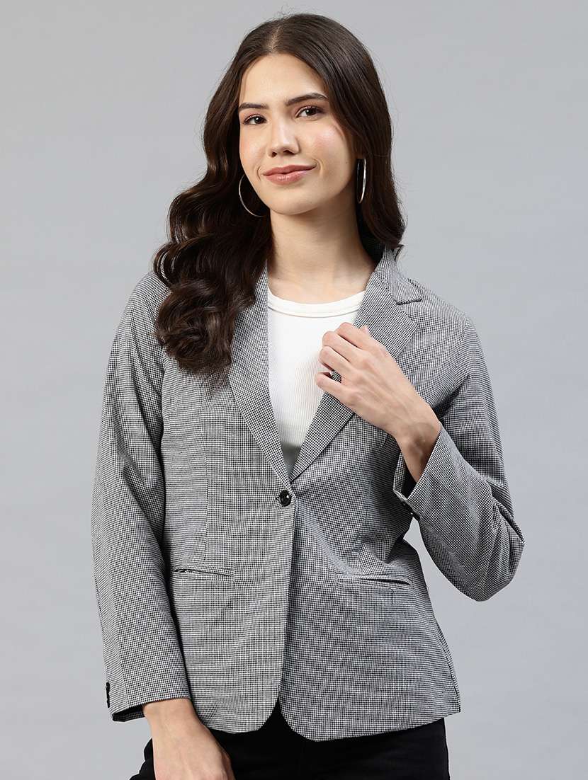 women checkered long sleeve single breasted blazer