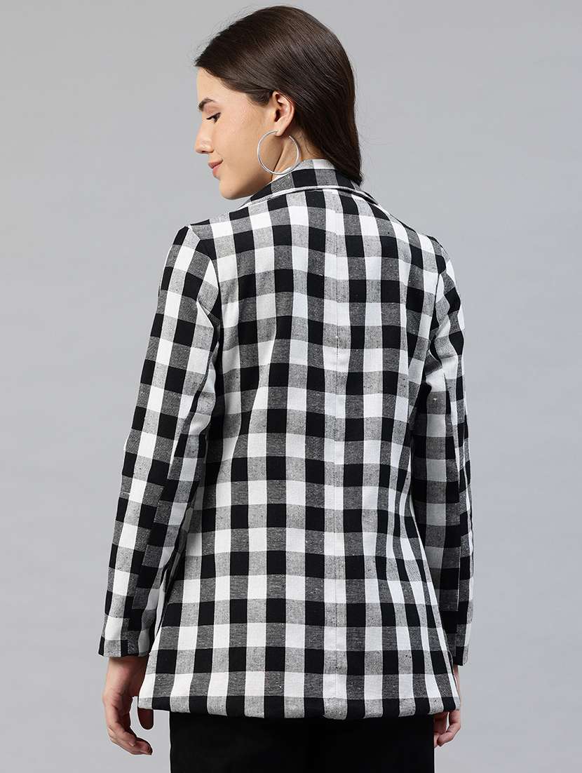 women checkered long sleeve single breasted blazer - 22142695 -  Standard Image - 2
