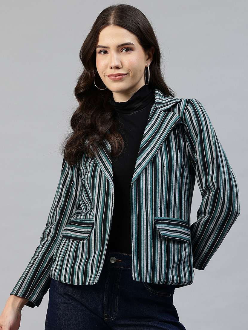 women striped long sleeve single breasted blazer