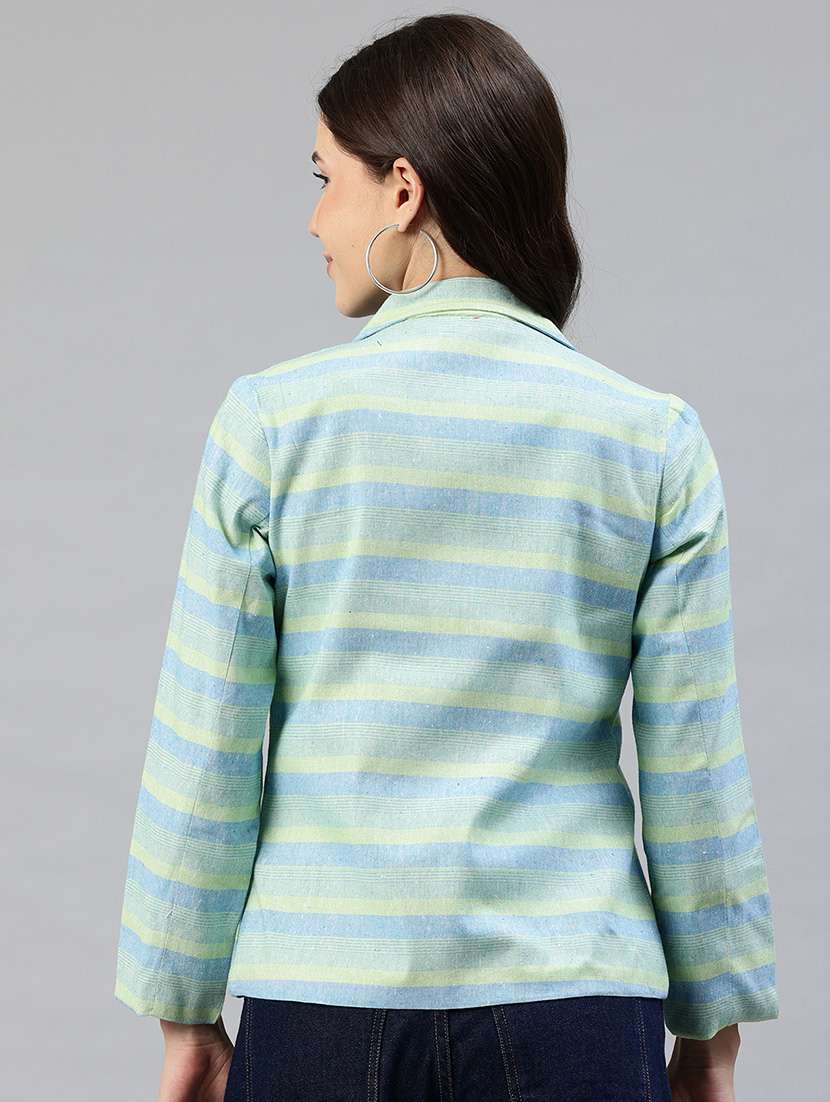 women striped long sleeve single breasted blazer - 22142699 -  Standard Image - 2