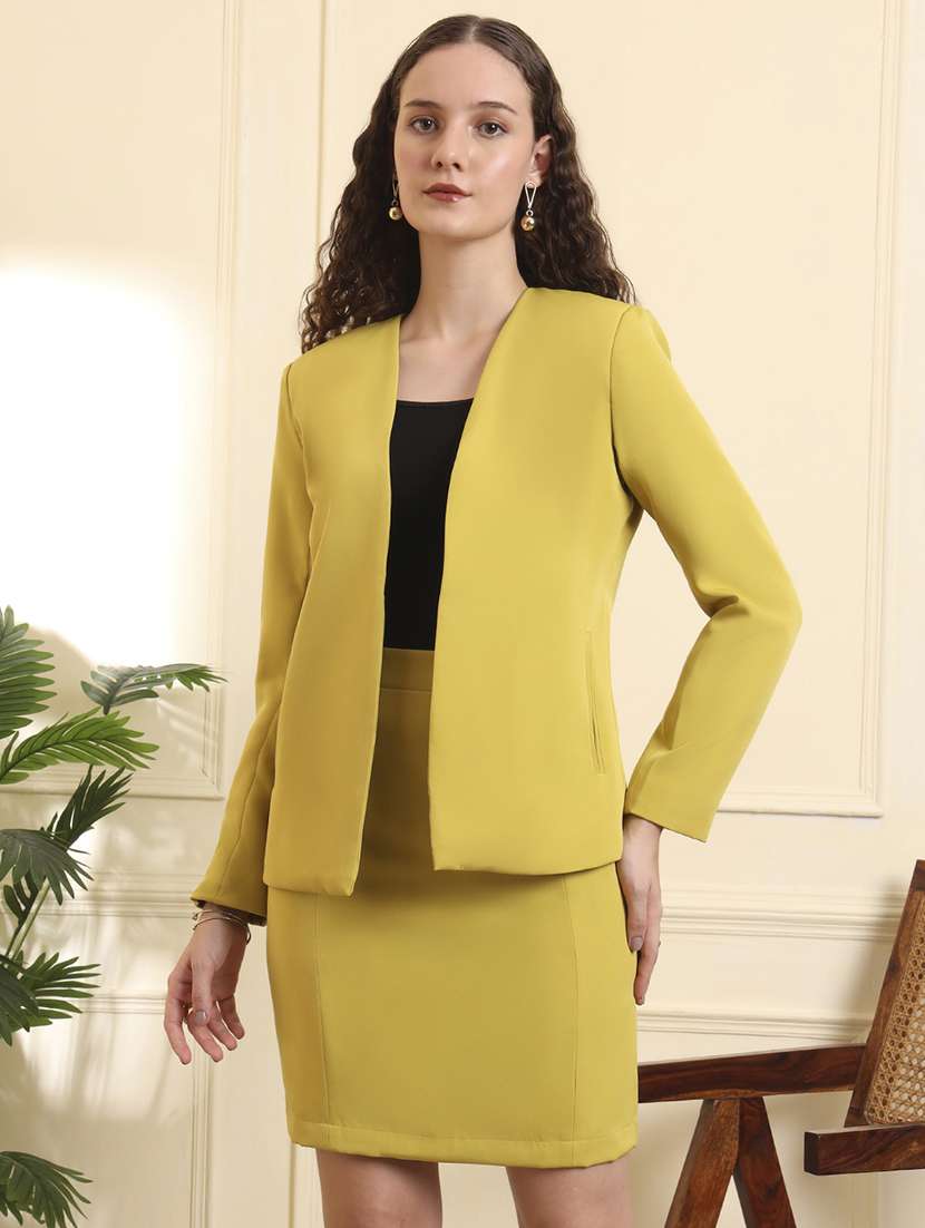 women solid blazer and skirt co-ord set - 22142706 -  Standard Image - 2