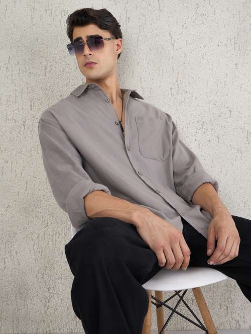 men solid long sleeve oversized casual shirt - 22142716 -  Standard Image - 0