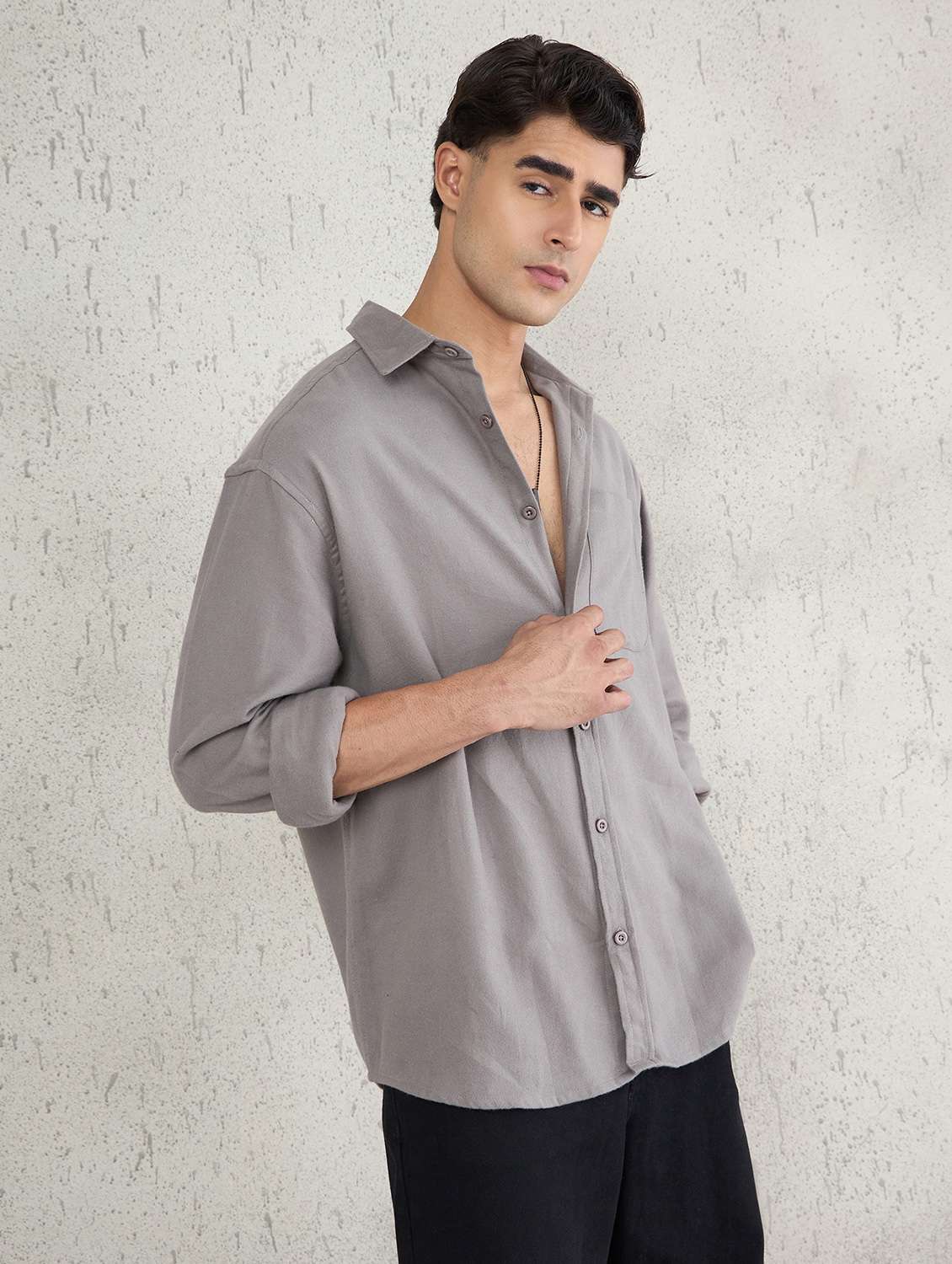 men solid long sleeve oversized casual shirt - 22142716 - Standard Image - 2