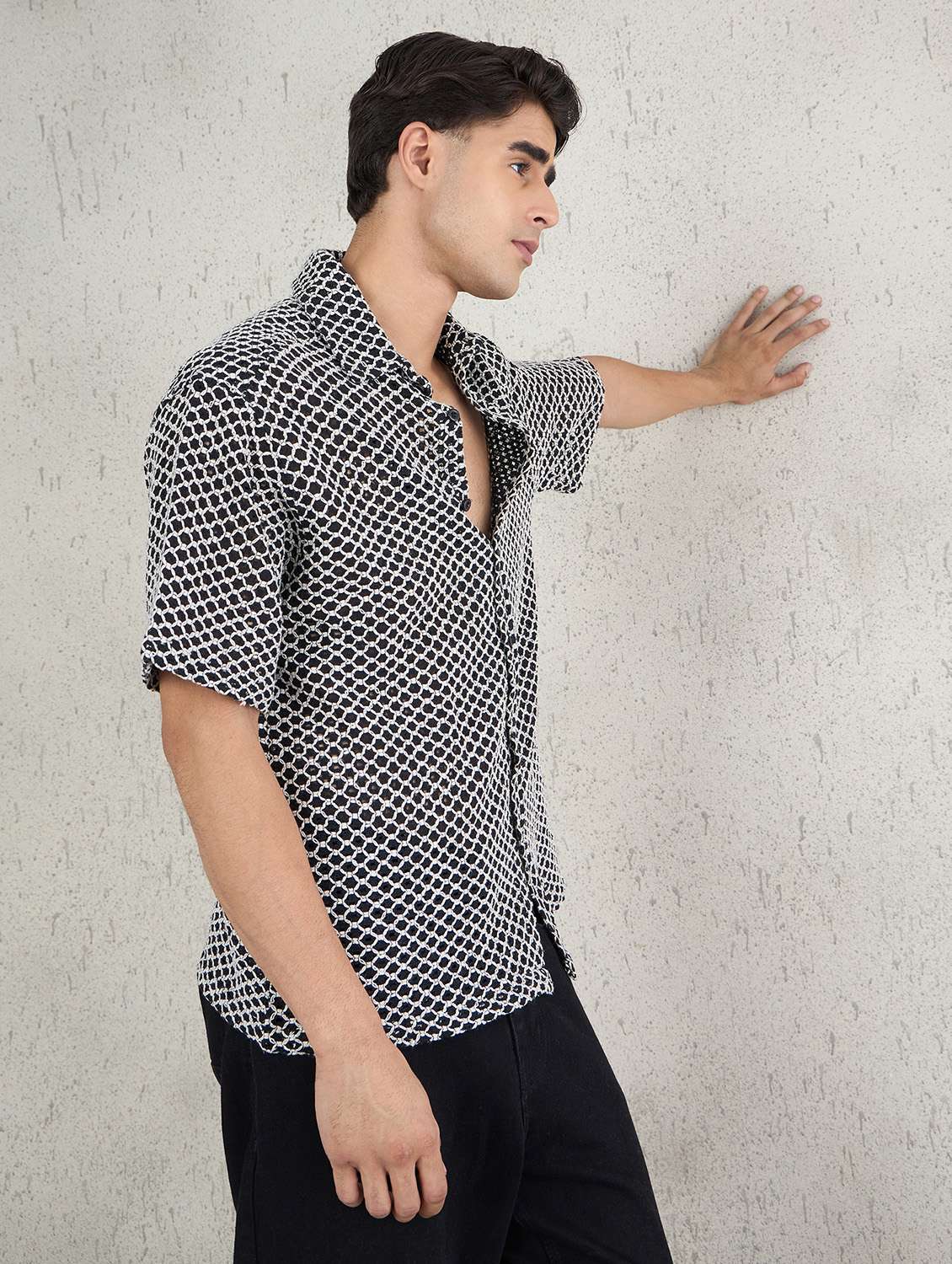 men self design short sleeve oversized casual shirt - 22142719 -  Standard Image - 2