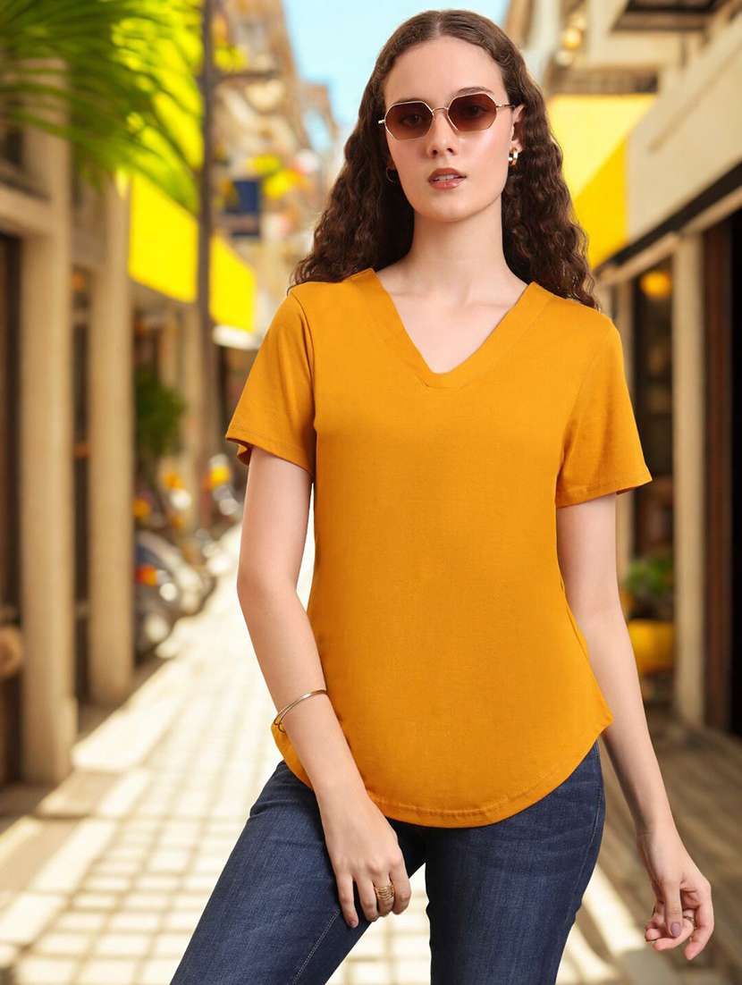 women solid short sleeve regular fit t-shirt