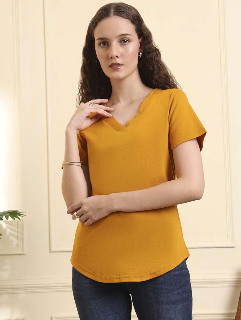 women solid short sleeve regular fit t-shirt - 22142730 - Standard Image - 2