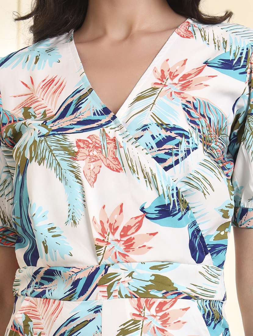 women printed puff sleeve romper - 22142731 -  Standard Image - 7