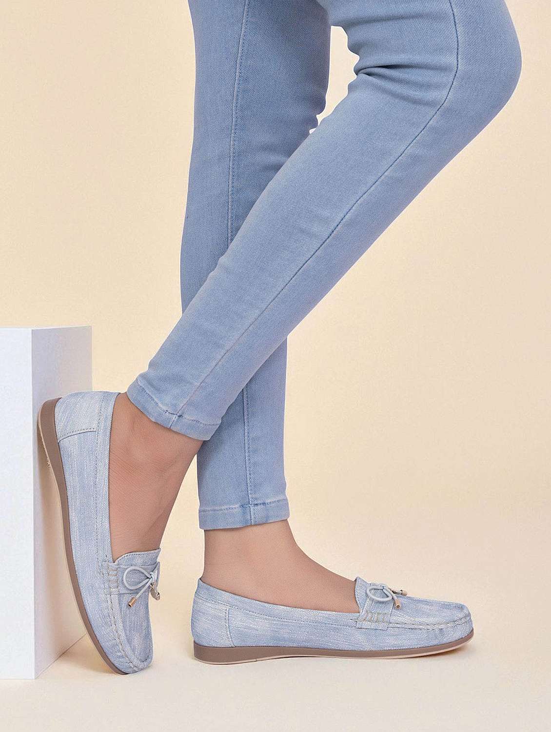 women blue slip on loafer