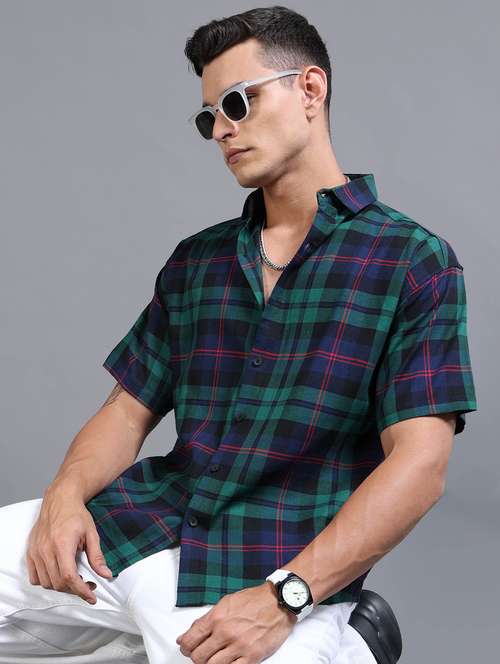 men checkered short sleeve oversized casual shirt - 22142771 - Standard Image - 0