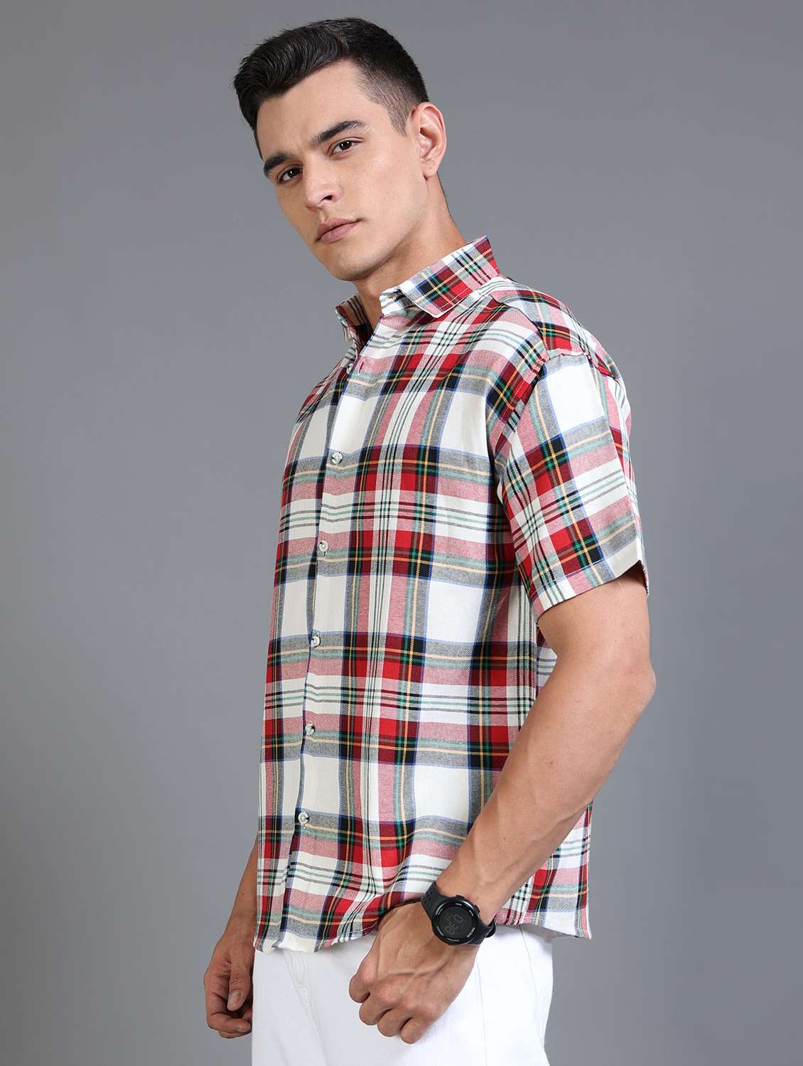 men checkered short sleeve oversized casual shirt - 22142773 - Standard Image - 2