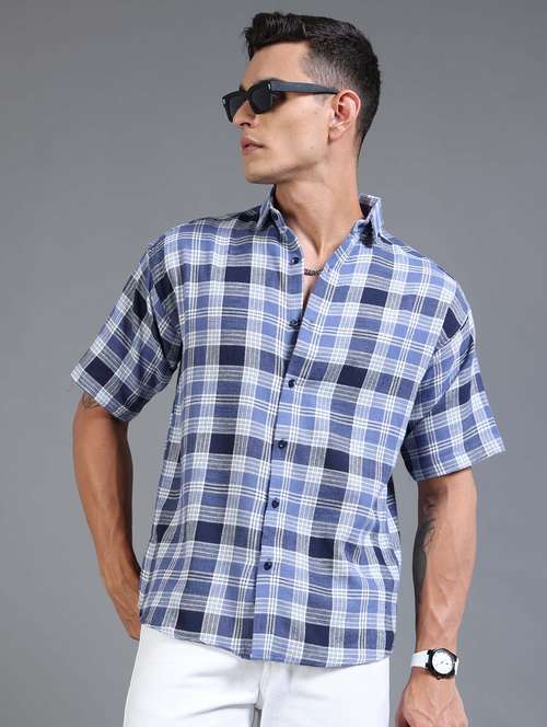 men checkered short sleeve oversized casual shirt - 22142774 - Standard Image - 0