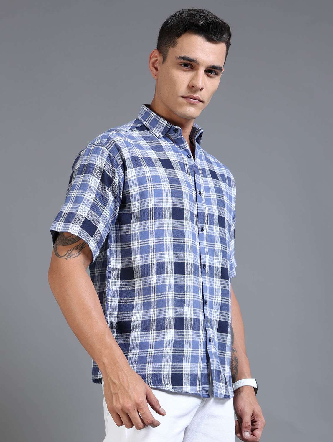 men checkered short sleeve oversized casual shirt - 22142774 - Standard Image - 2