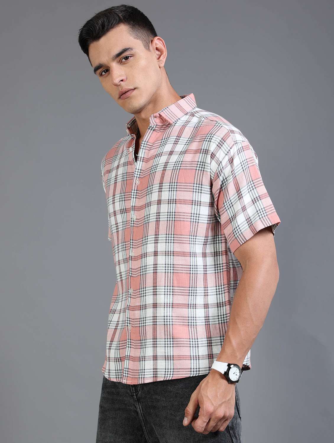 men checkered short sleeve oversized casual shirt - 22142775 - Standard Image - 2