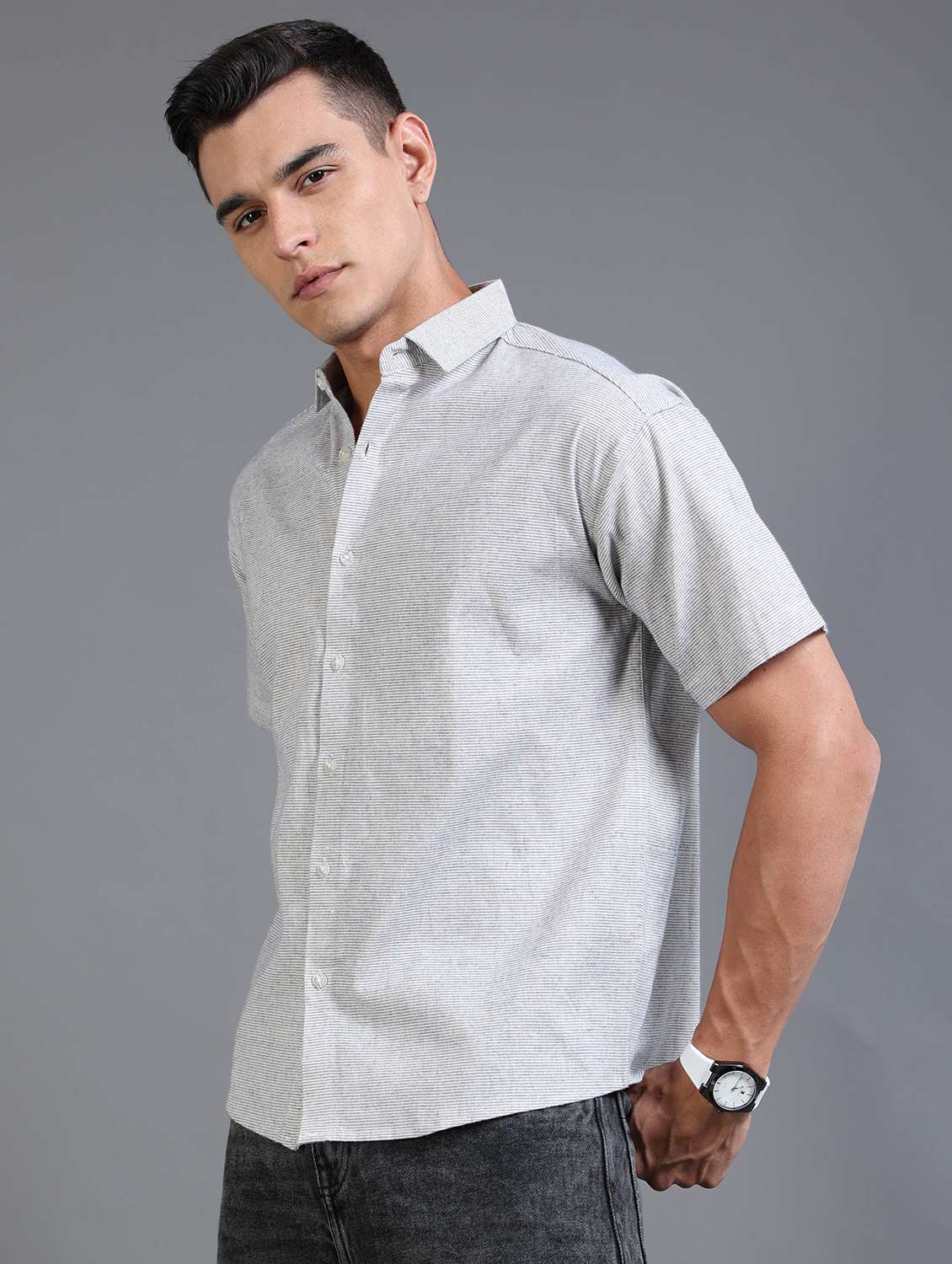 men striped short sleeve oversized casual shirt - 22142776 - Standard Image - 2