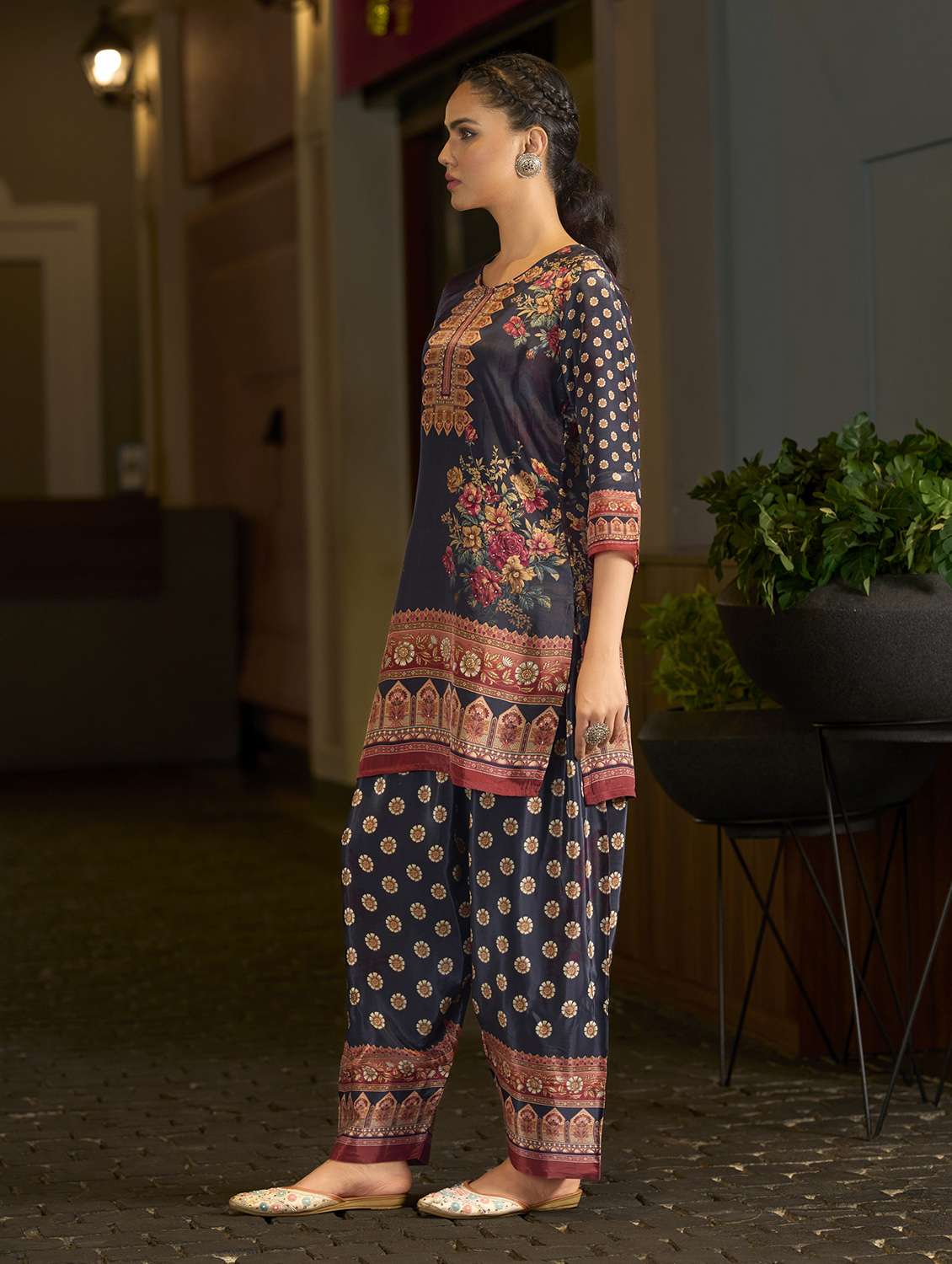 women printed three quarter sleeve co-ord set - 22142875 -  Standard Image - 2