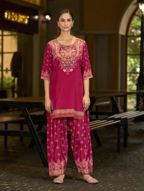 women printed three quarter sleeve co-ord set - 22142877 -  Standard Image - 0