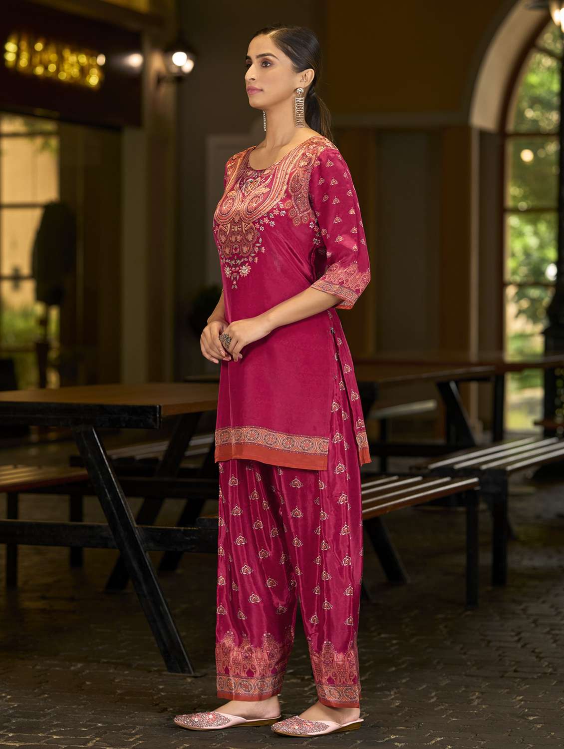 women printed three quarter sleeve co-ord set - 22142877 - Standard Image - 2