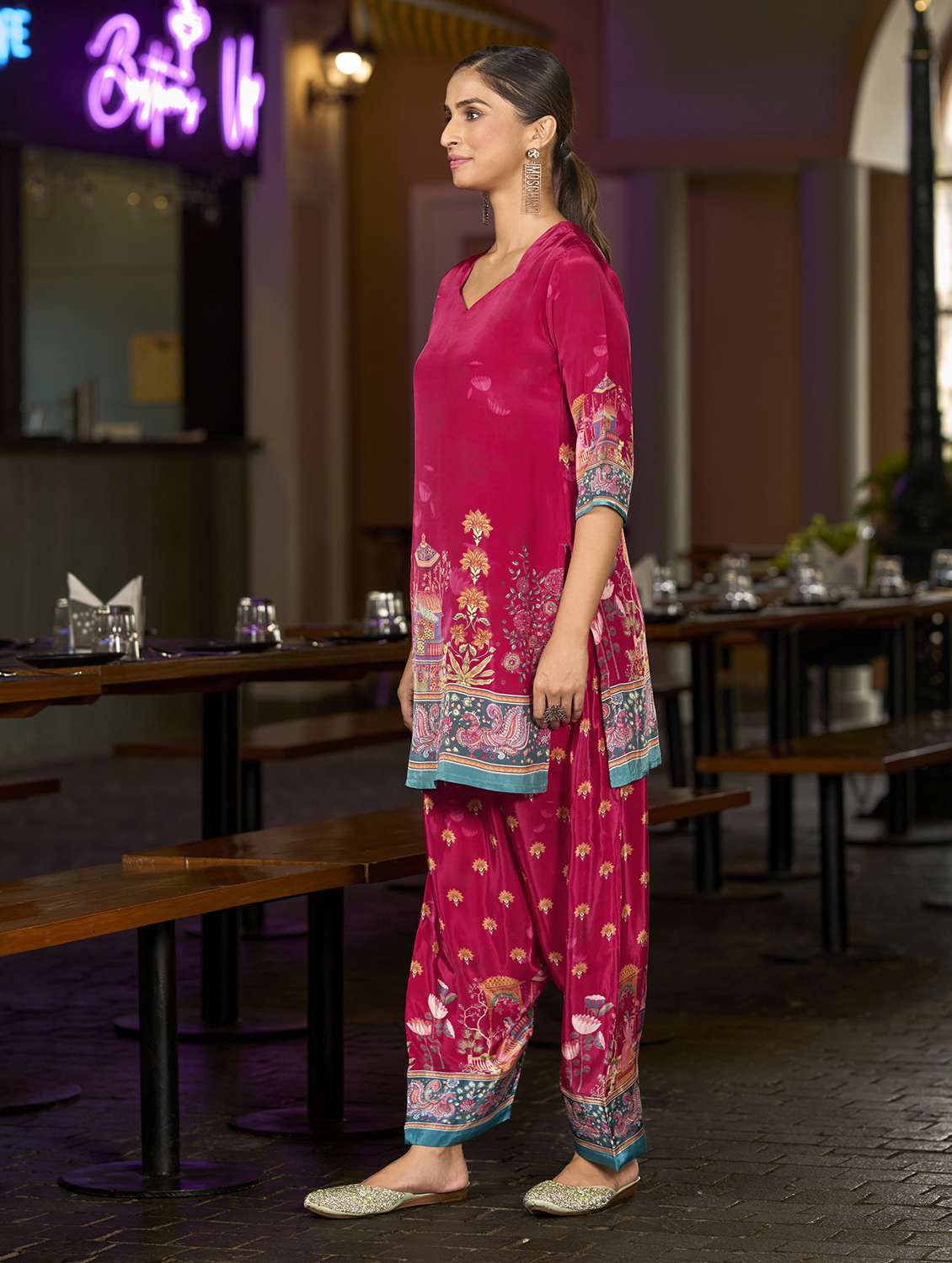 women printed three quarter sleeve co-ord set - 22142878 - Standard Image - 2