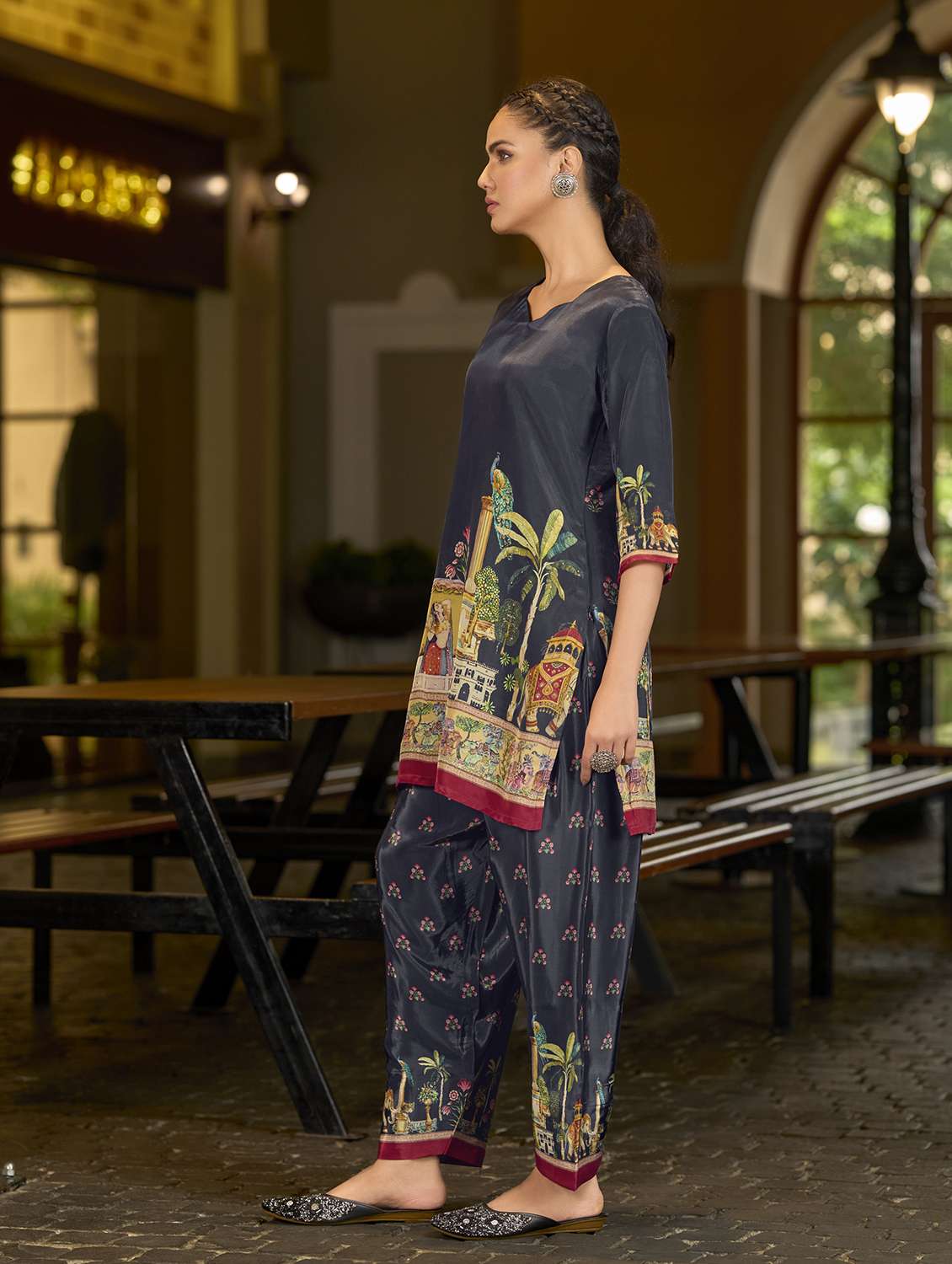 women printed three quarter sleeve co-ord set - 22142879 -  Standard Image - 2