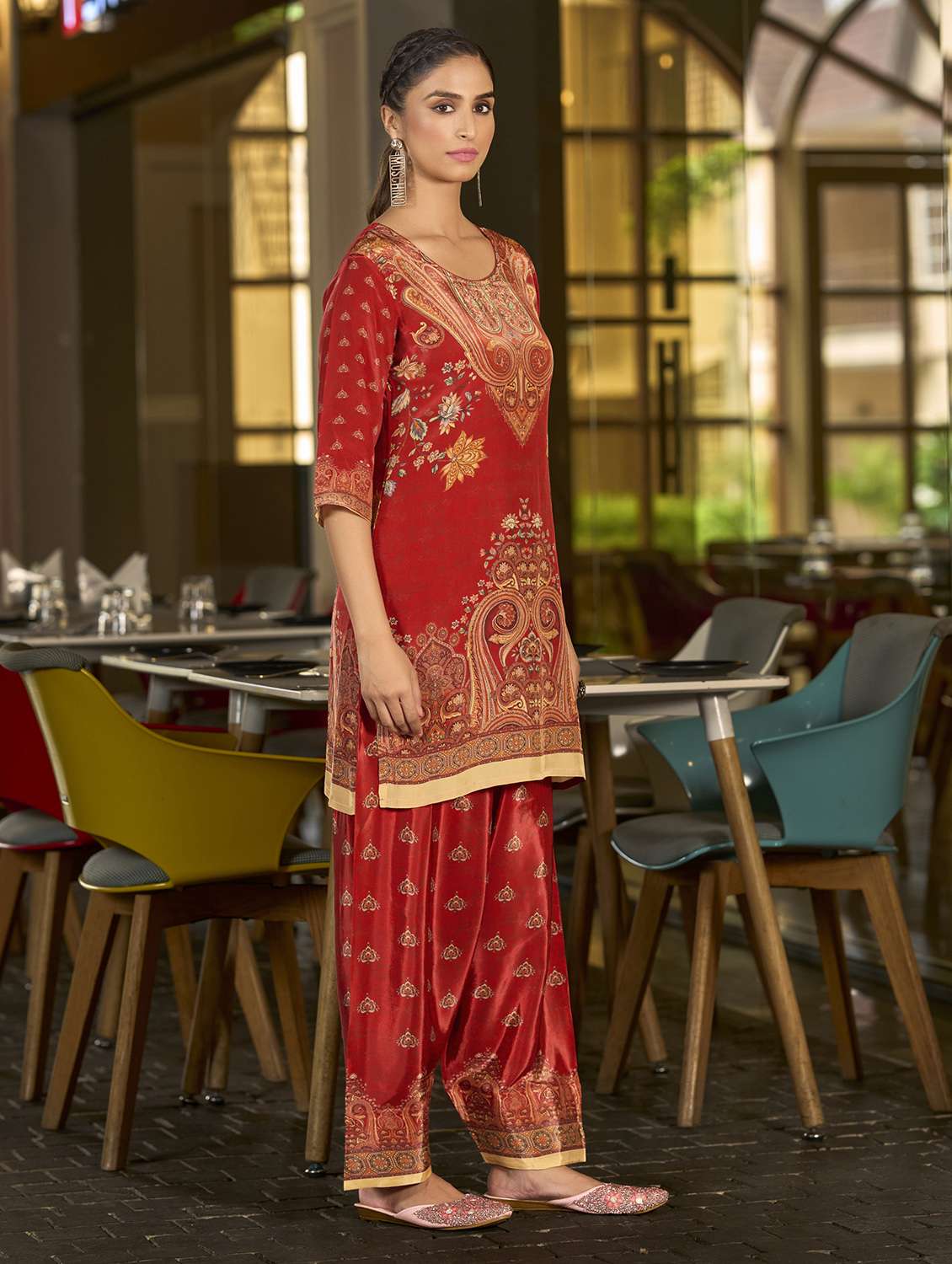 women printed three quarter sleeve co-ord set - 22142880 -  Standard Image - 2