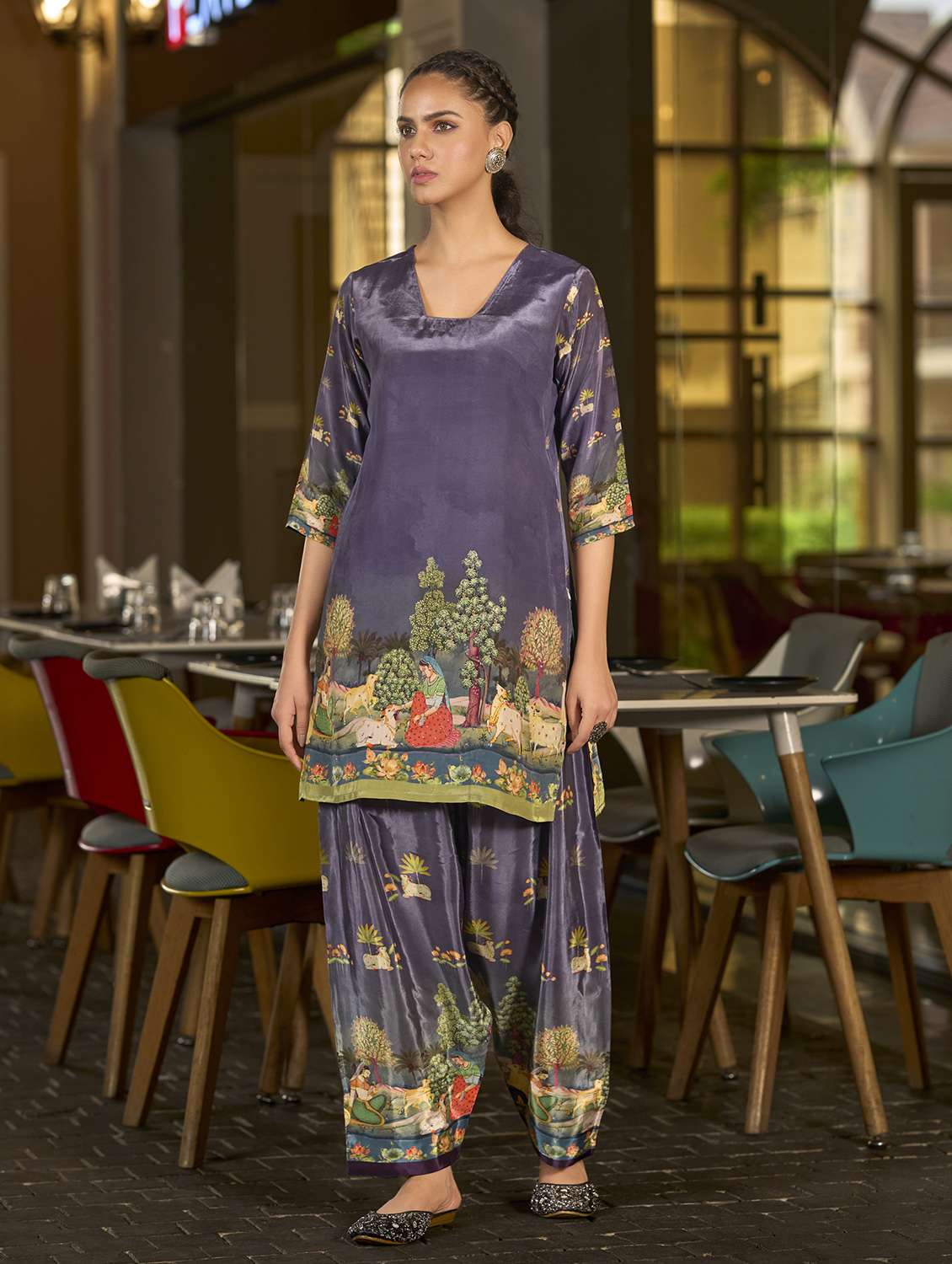 women printed three quarter sleeve co-ord set