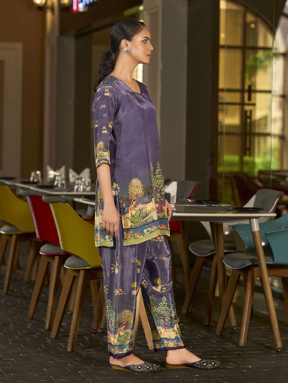 women printed three quarter sleeve co-ord set - 22142881 -  Standard Image - 2