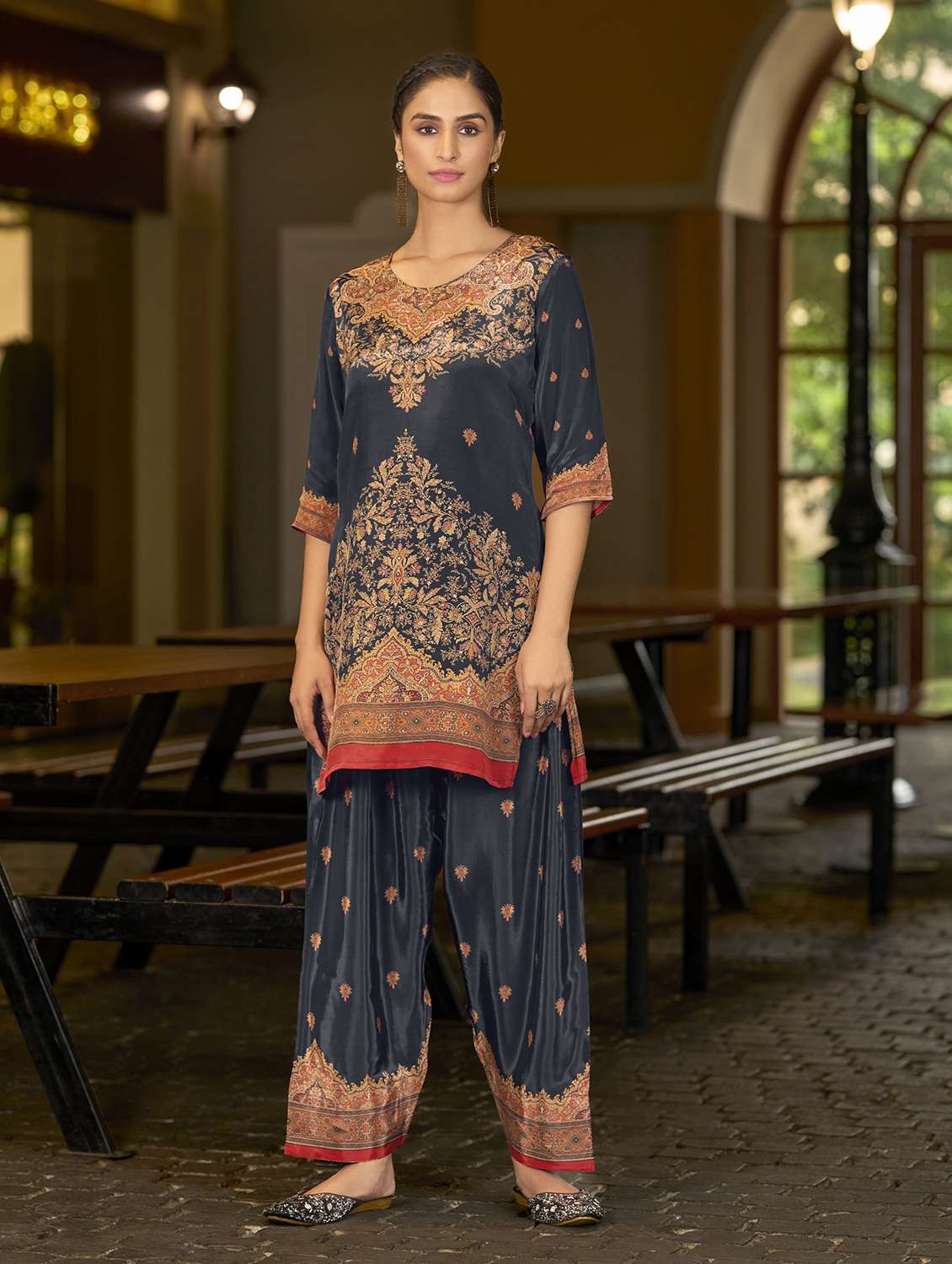 women printed three quarter sleeve co-ord set