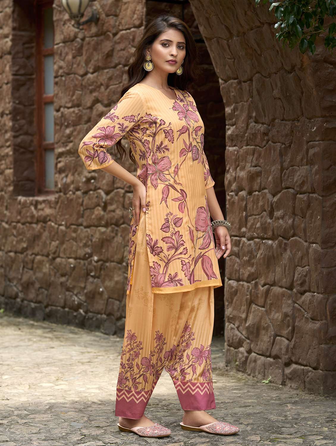 women printed three quarter sleeve co-ord set - 22142883 -  Standard Image - 2