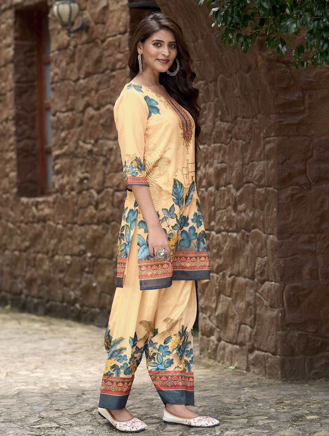 women printed three quarter sleeve co-ord set - 22142884 -  Standard Image - 2