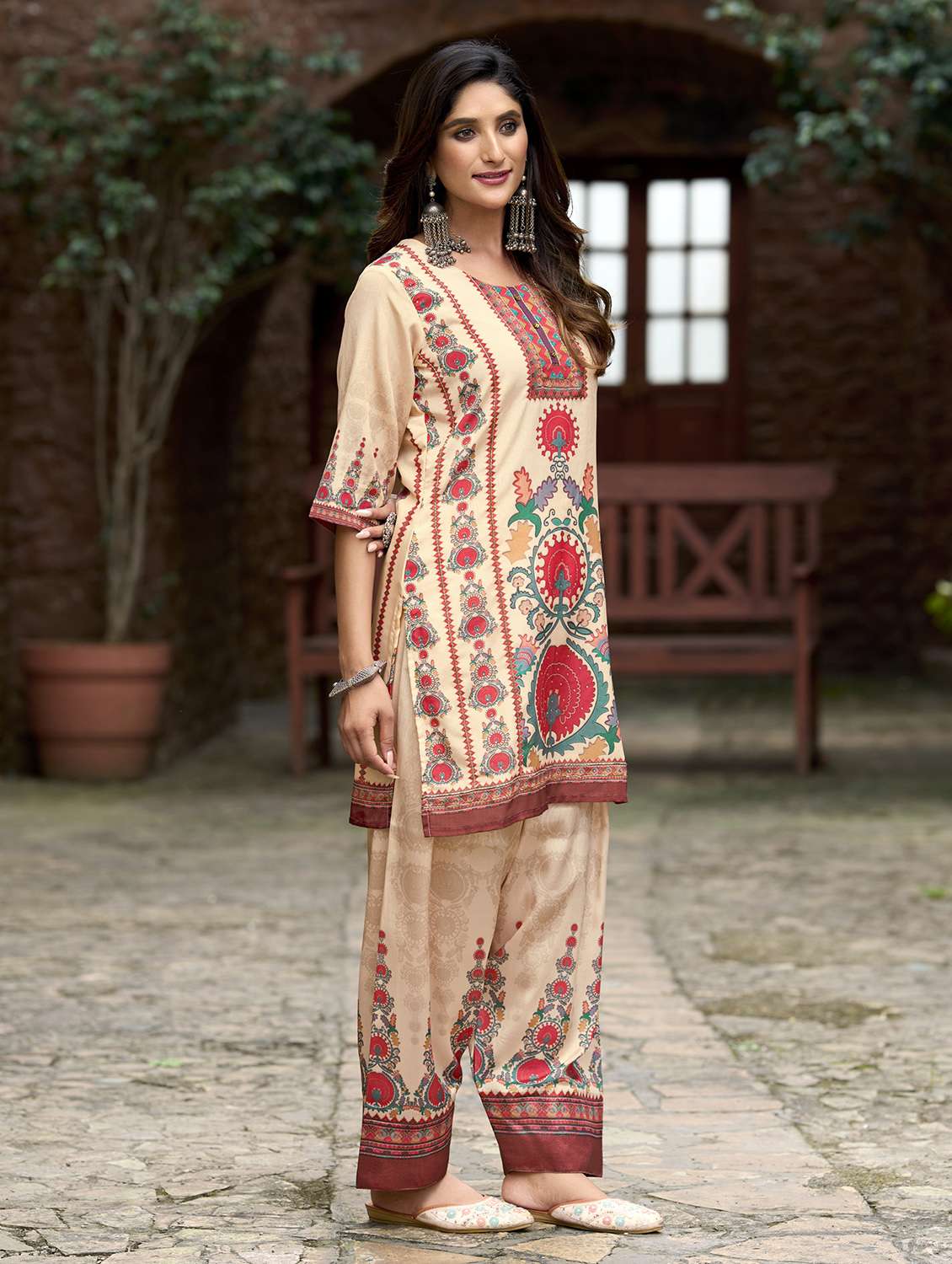 women printed three quarter sleeve co-ord set - 22142885 -  Standard Image - 2