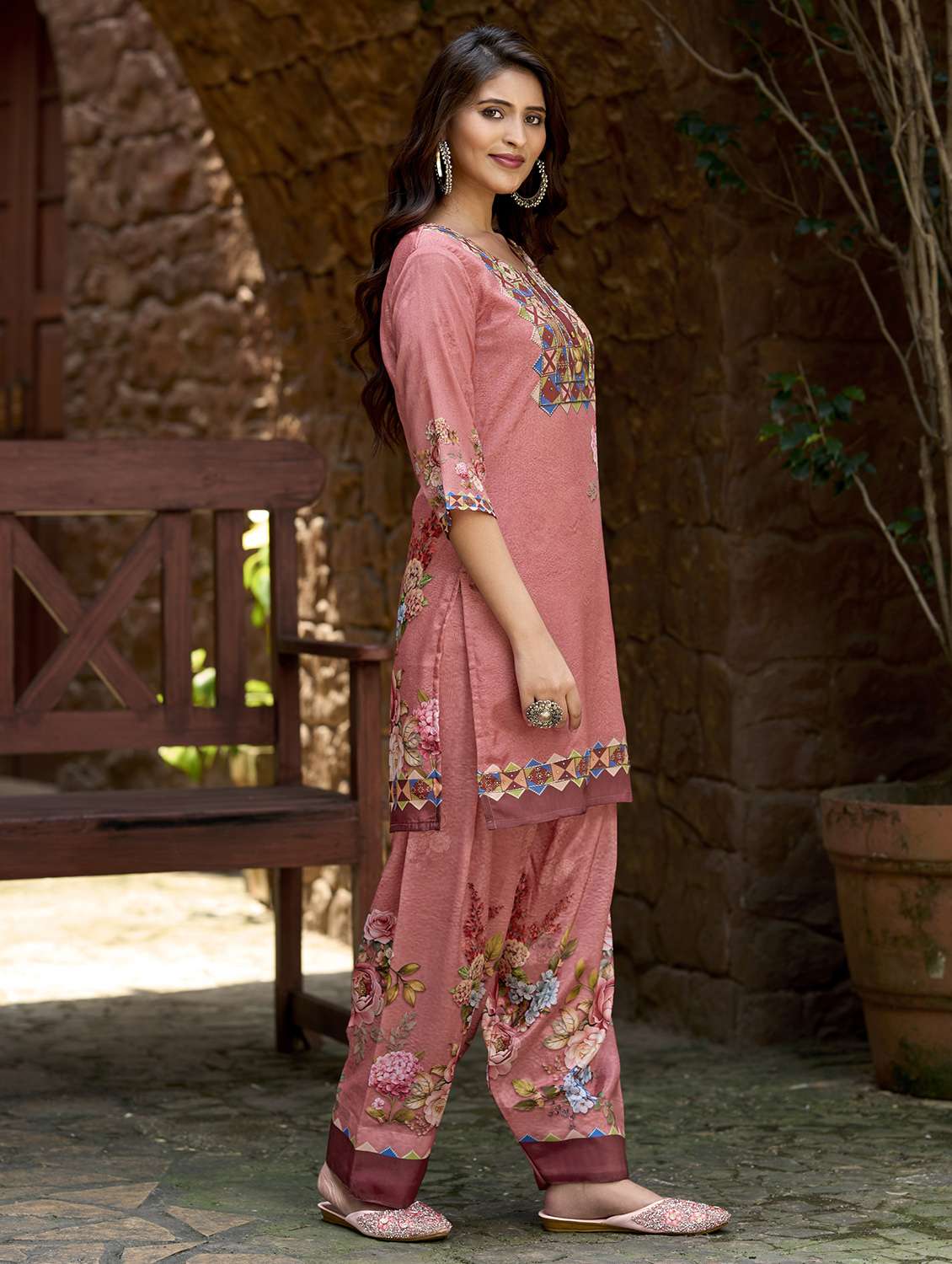 women printed three quarter sleeve co-ord set - 22142886 - Standard Image - 2