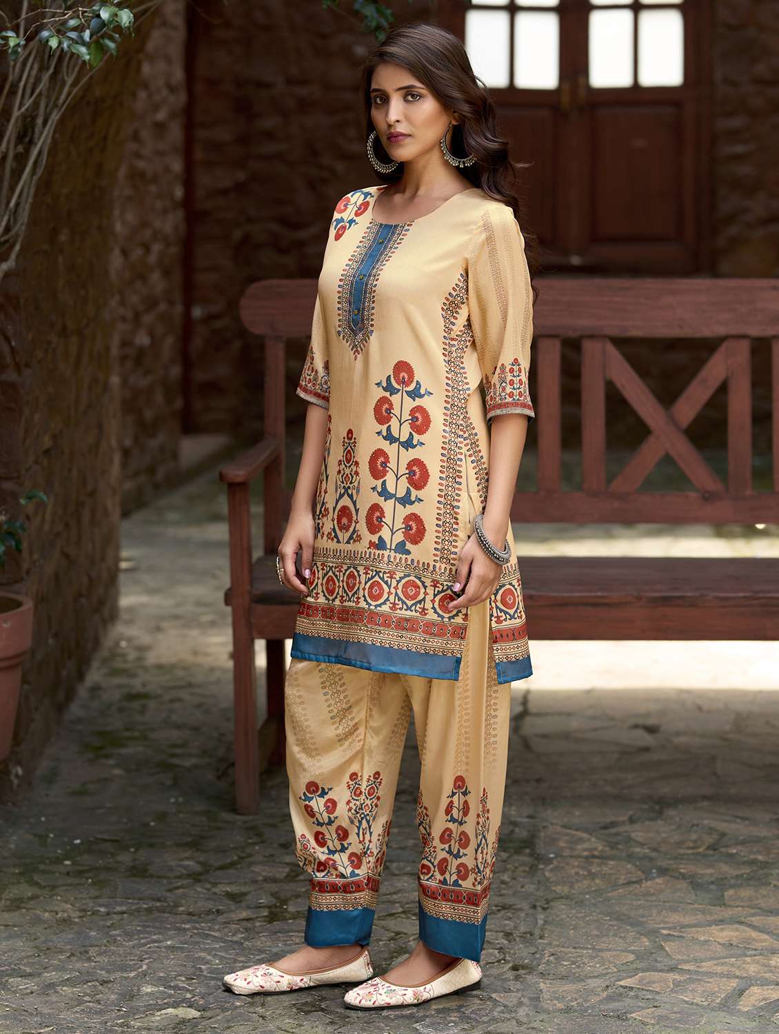 women printed three quarter sleeve co-ord set - 22142887 -  Standard Image - 2