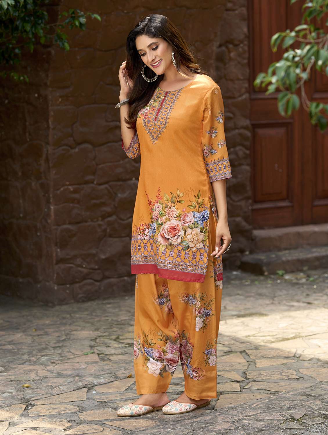 women printed three quarter sleeve co-ord set - 22142888 -  Standard Image - 2