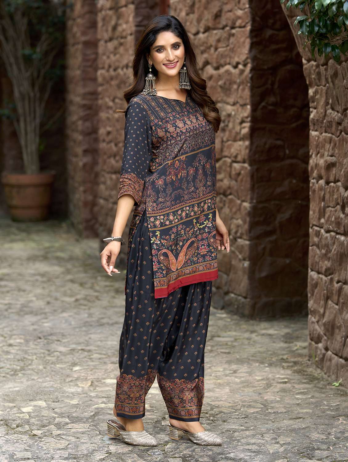 women printed three quarter sleeve co-ord set - 22142890 - Standard Image - 2