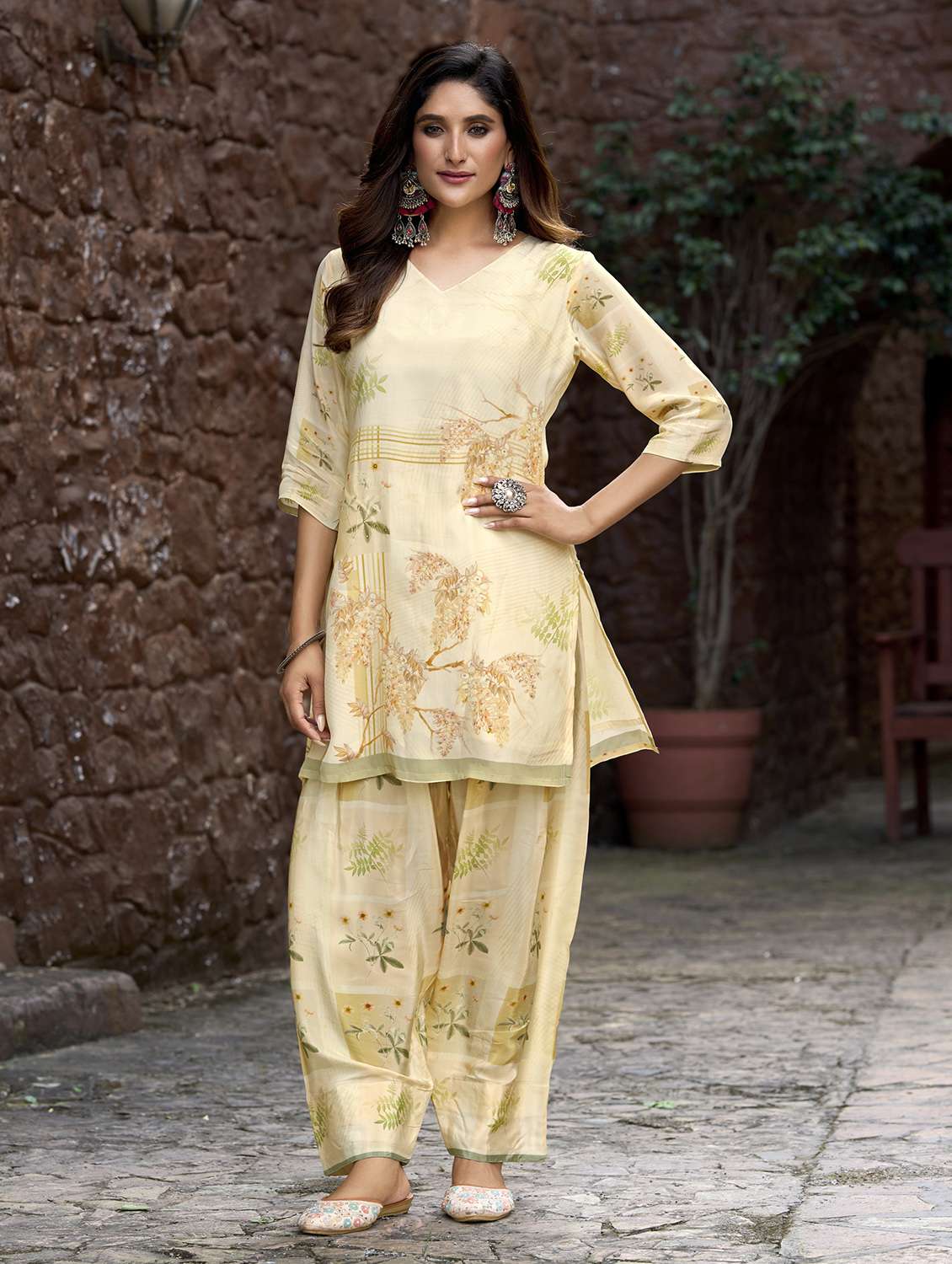 women printed three quarter sleeve co-ord set