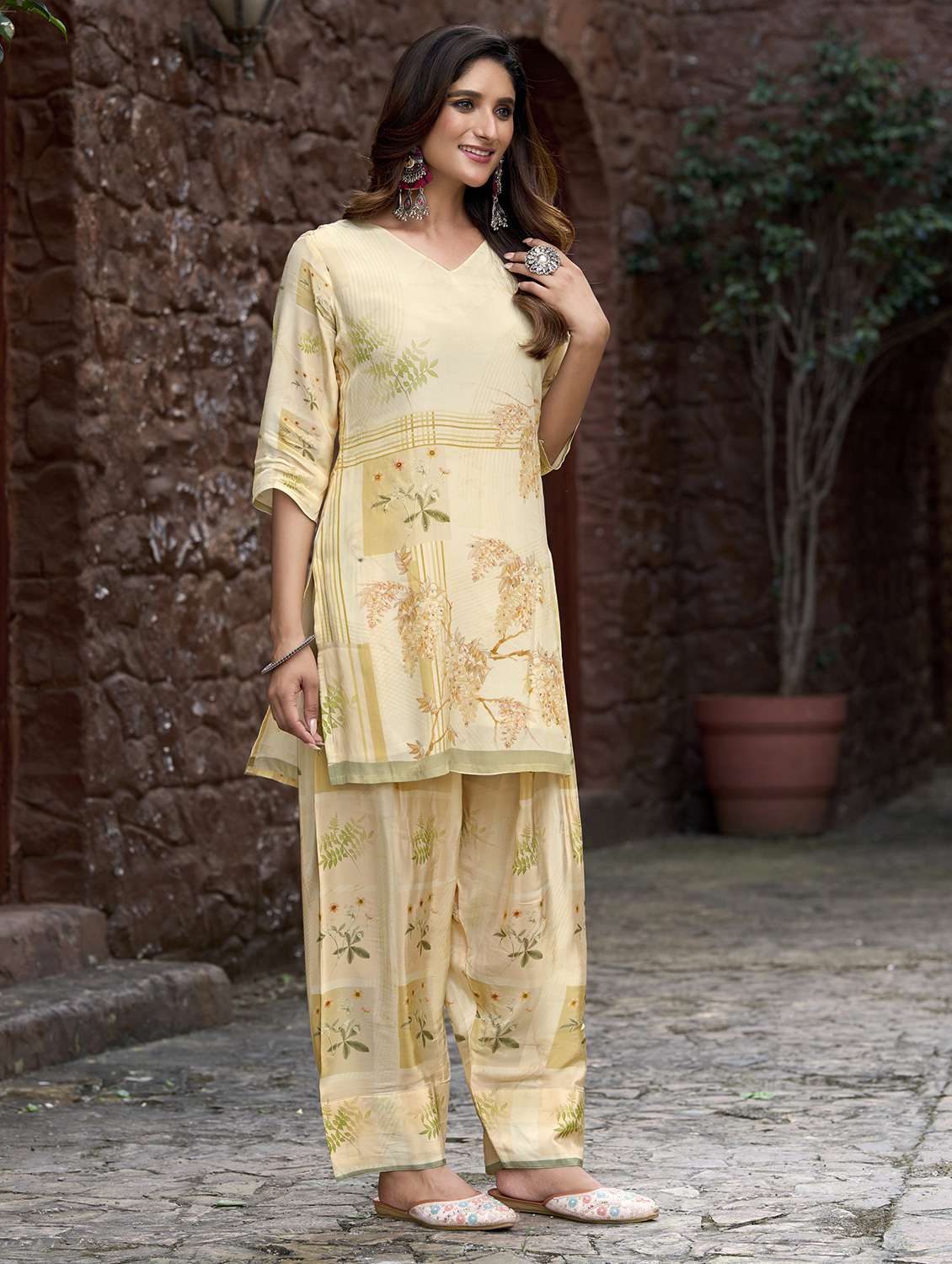 women printed three quarter sleeve co-ord set - 22142891 - Standard Image - 2