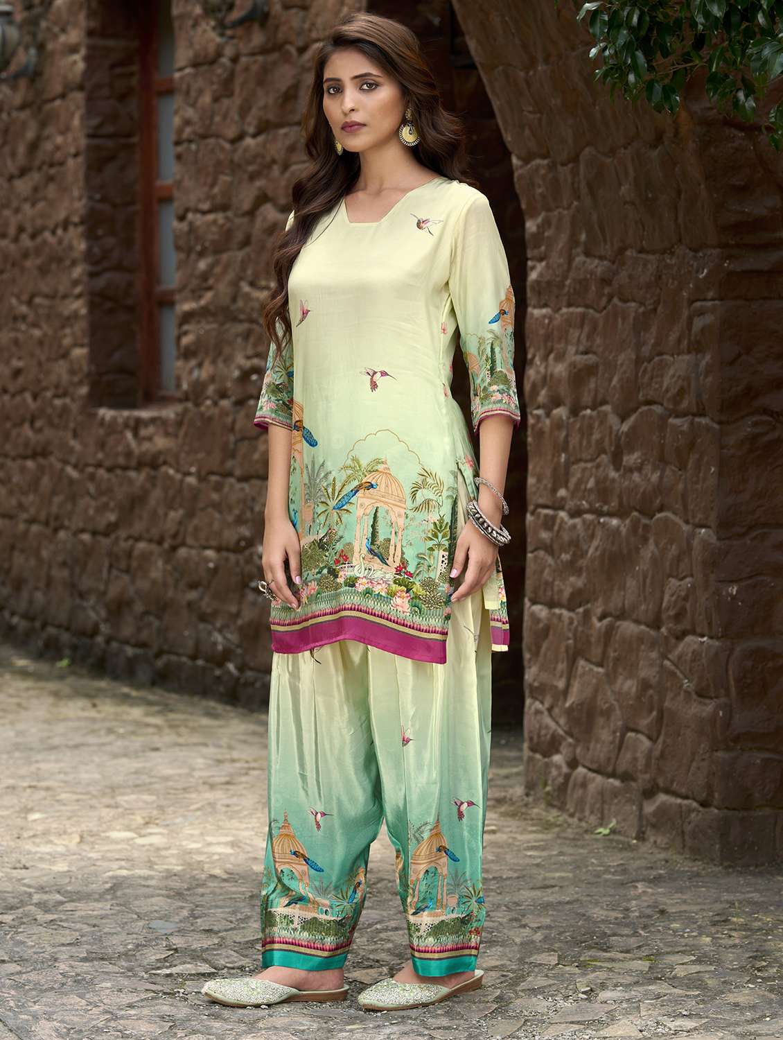 women printed three quarter sleeve co-ord set - 22142893 - Standard Image - 2