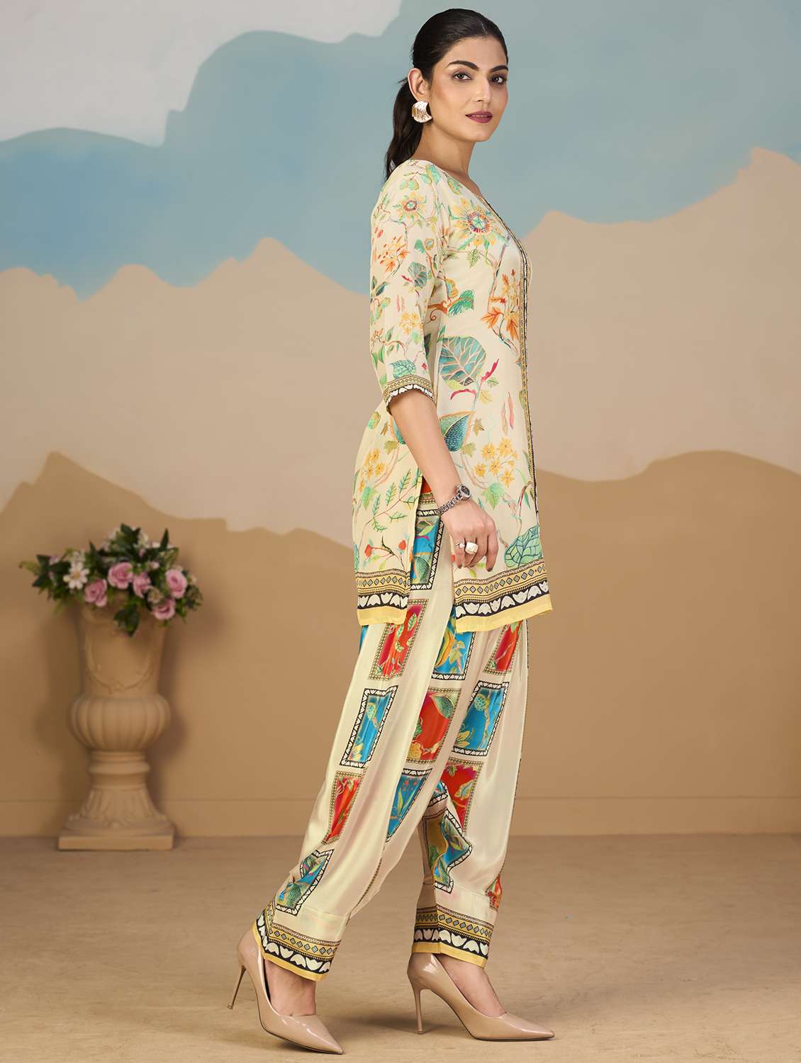 women printed three quarter sleeve co-ord set - 22142894 - Standard Image - 2