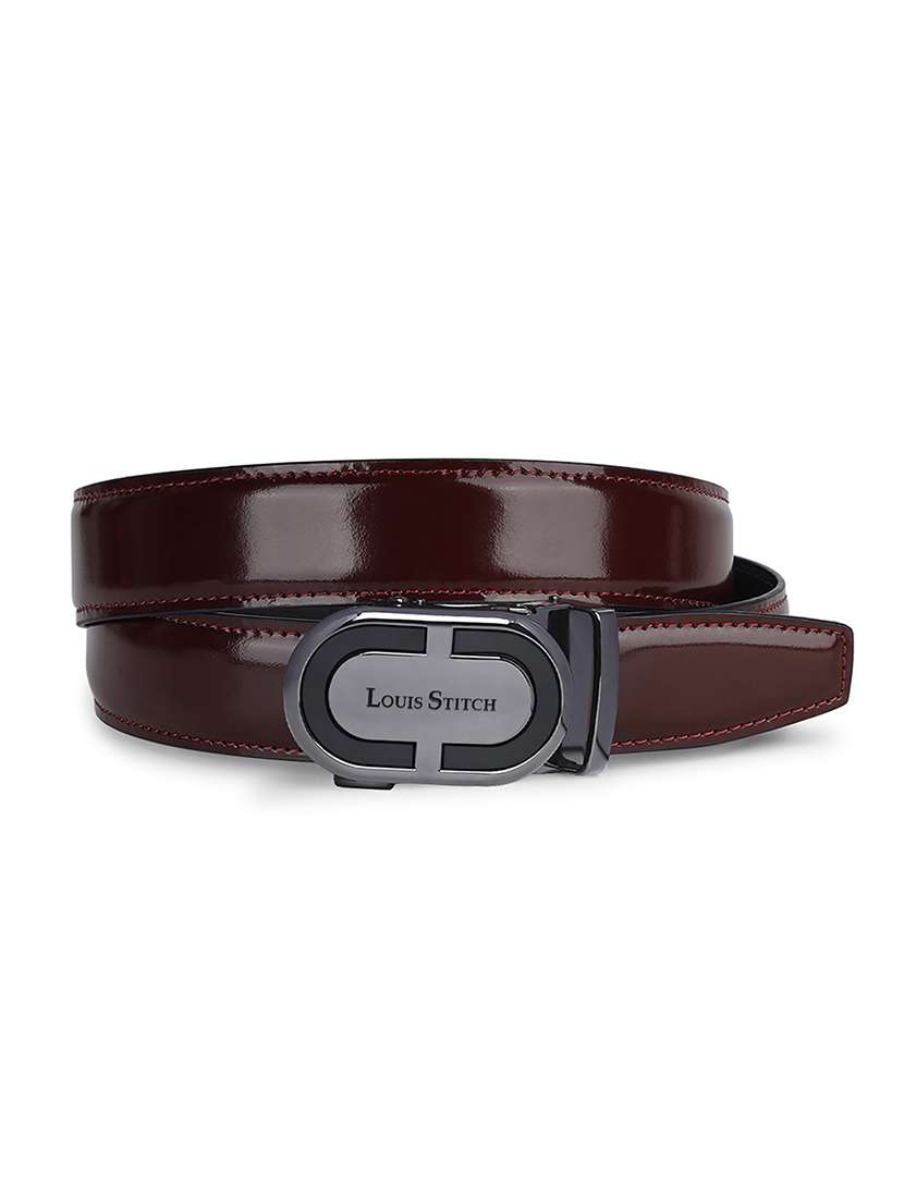 maroon leather auto lock formal belt - 22143012 -  Standard Image - 2