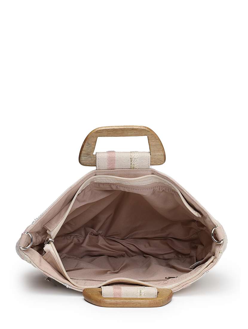 embellished cotton beige handbag with wooden handle - 22143033 -  Standard Image - 2