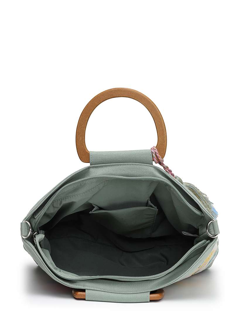 floral embroidered handbag with wooden handles - 22143034 -  Standard Image - 2