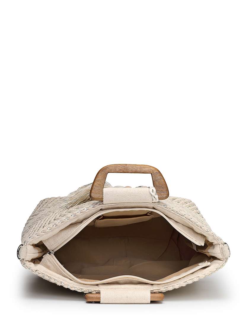 chevron handwoven cotton handbag with detachable strap - 22143036 -  Standard Image - 2