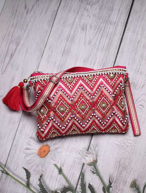 embellished chevron sling bag with tassel detail - 22143041 - Standard Image - 0