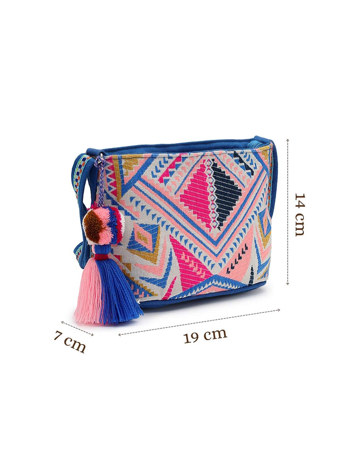 cotton jacquard sling bag with pompom tassel - 22143042 -  Standard Image - 7