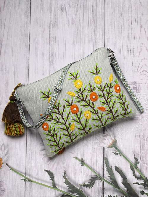 floral embroidered cotton canvas sling bag - 22143046 -  Standard Image - 0
