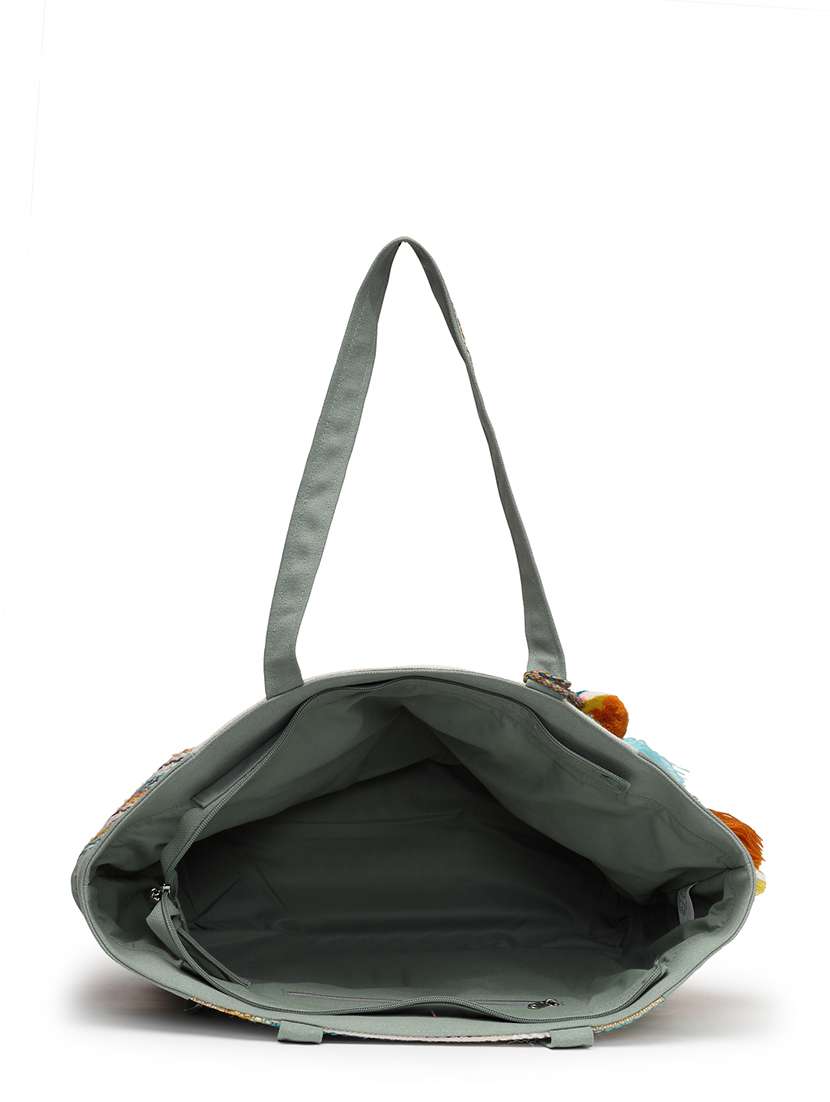 embroidered green floral cotton blend tote bag - 22143049 -  Standard Image - 2