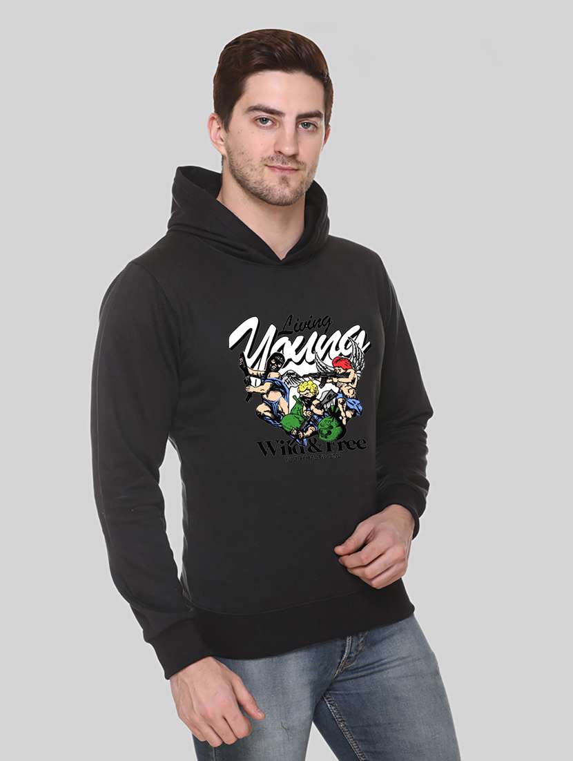 men front print long sleeve regular fit hooded sweatshirt - 22143076 -  Standard Image - 2