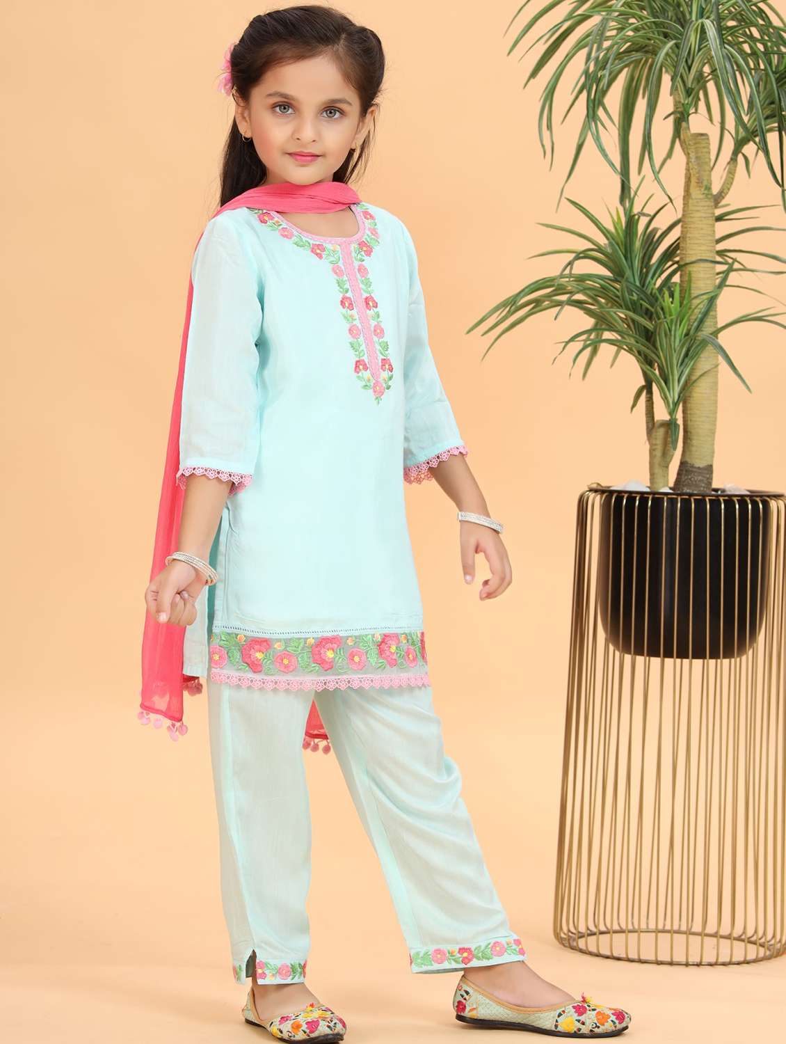 girls embroidered kurta and pant with dupatta set - 22143109 -  Standard Image - 2